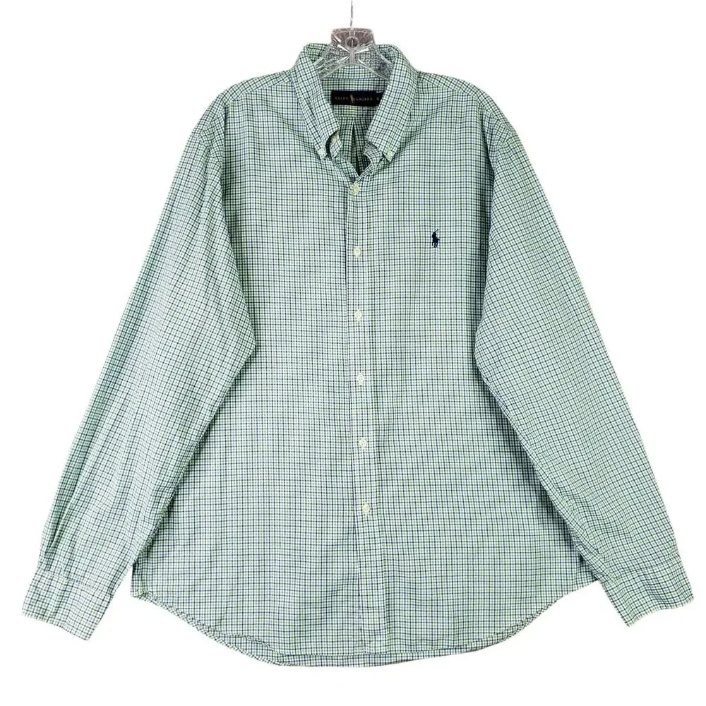 Polo Ralph Lauren Oxford Shirt Mens Size XL Button Down Green Plaid Long Sleeve
